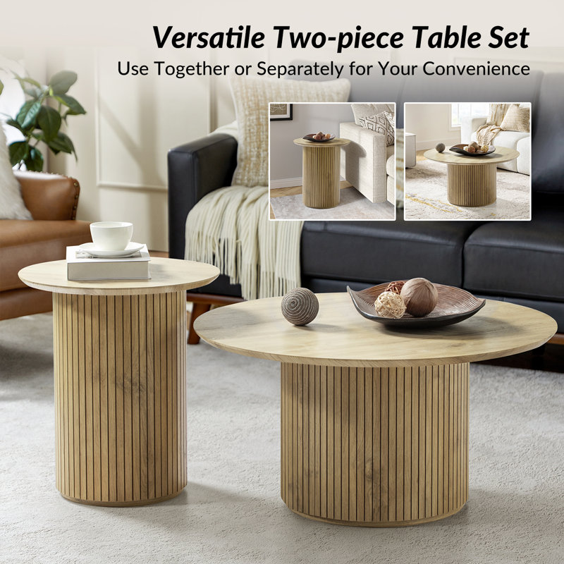 Ivy Bronx Shivai Modern 2 Piece Nesting Coffee Table with Fluted Wooden ...